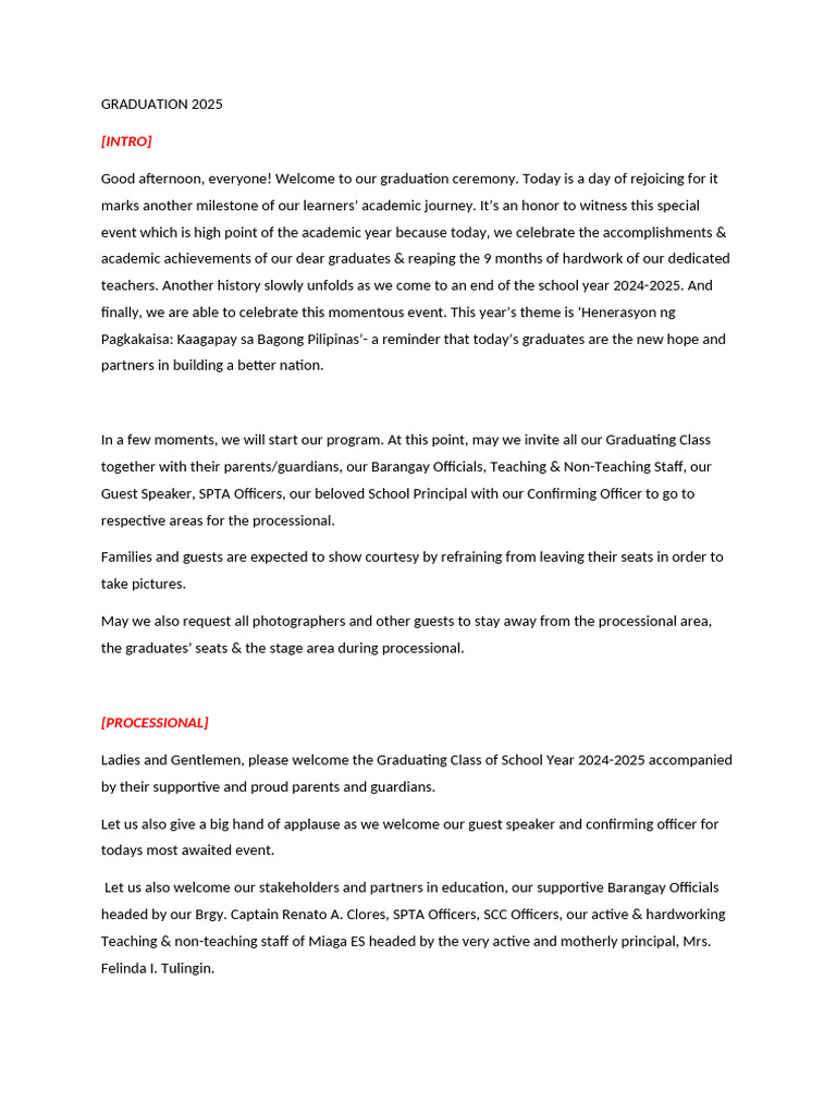 GRADUATION 2025 emcee script | PDF