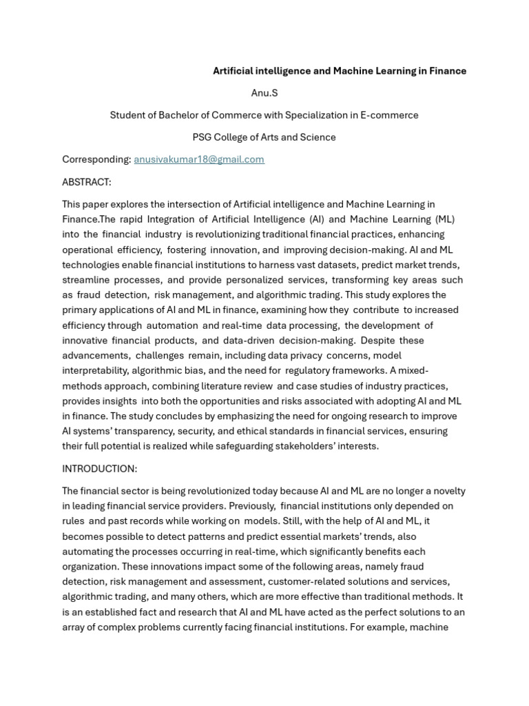 Artificial Intelligence and Machine Learning in Finance | PDF | Machine ...