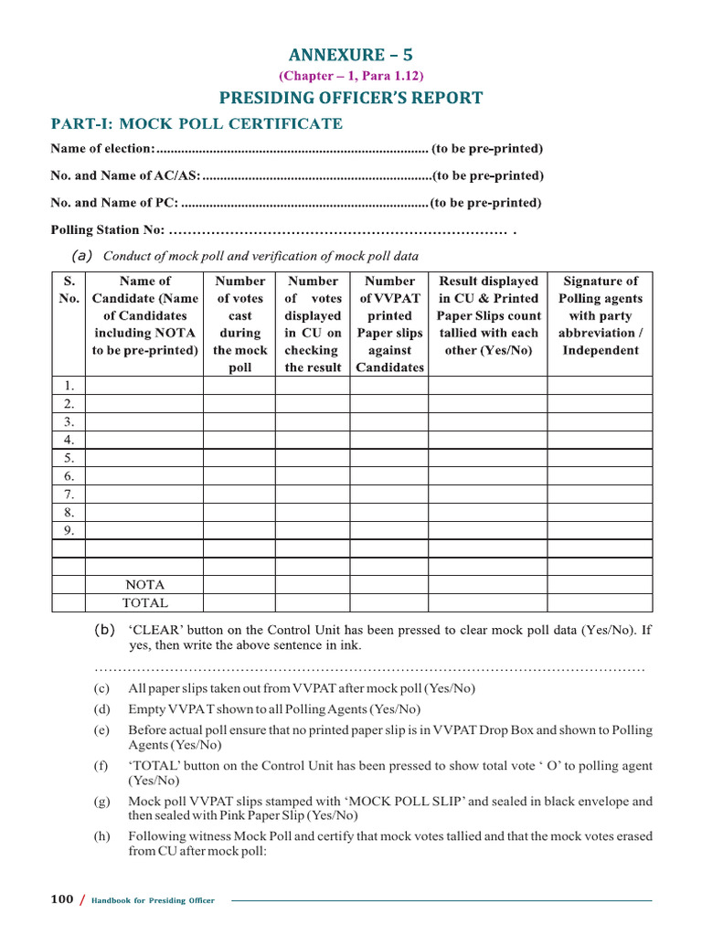 2D Election Forms PrO Report Declaration Diary 17C | PDF