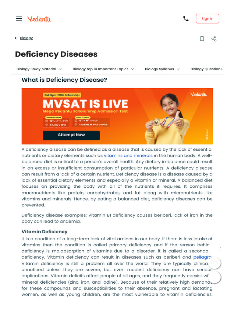 Deficiency Diseases - Definition, Examples, Types and Explanation | PDF ...