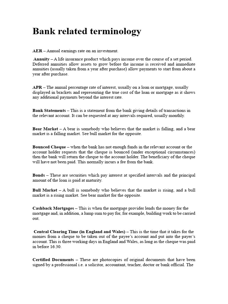 Bank related terminology | PDF | Cheque | Mortgages