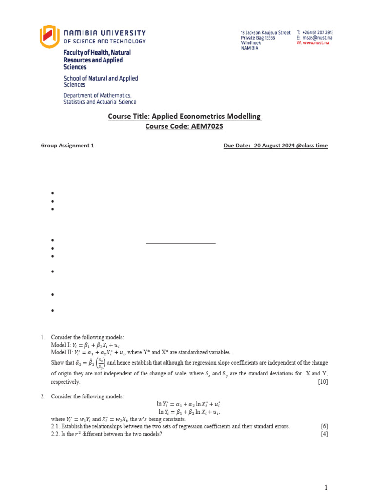 Assignment 1 2024 AEM702S | PDF
