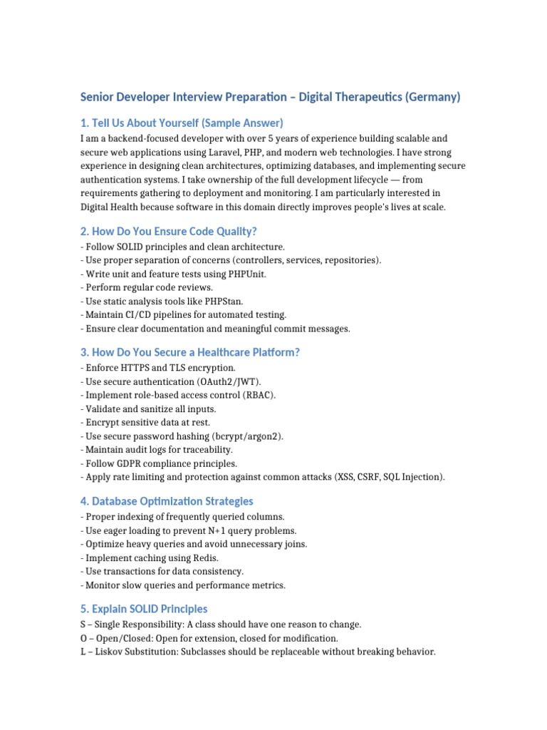 Senior Developer Interview Preparation Germany | PDF | Databases ...