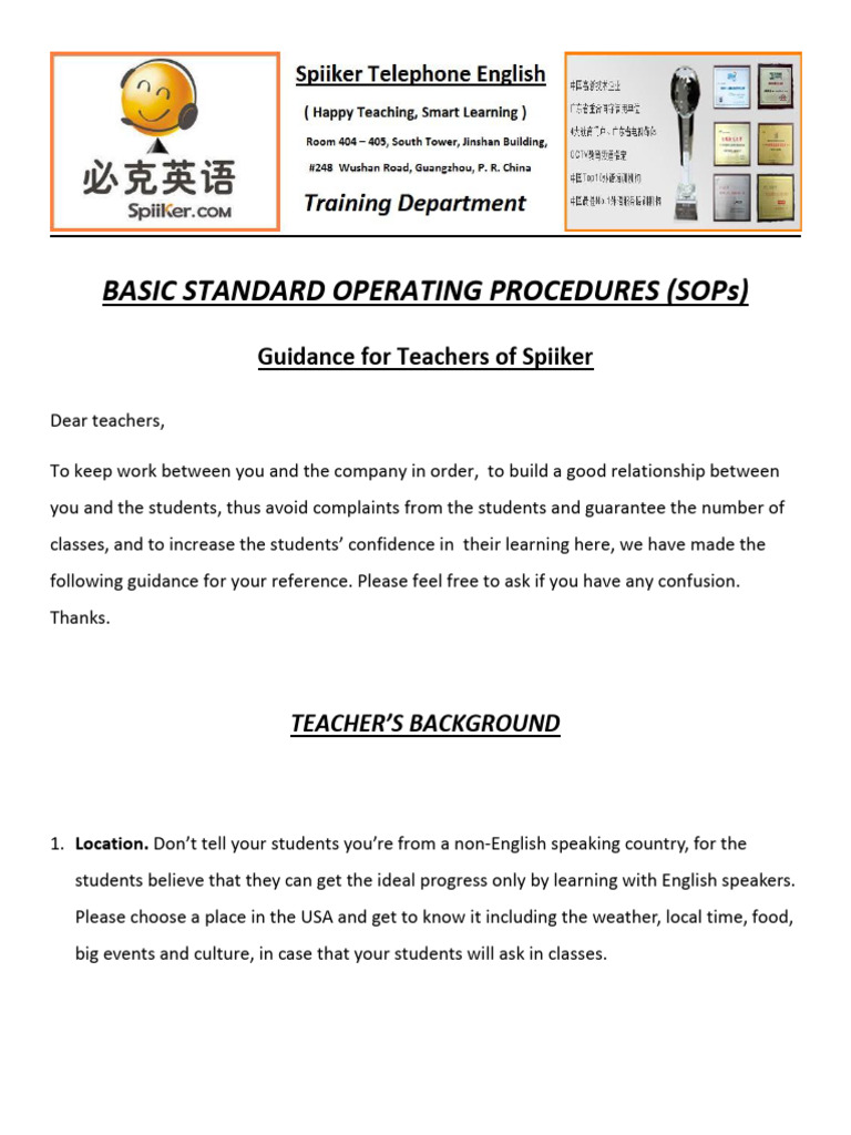 - Standard Operating Procedures (SOPs) (1) 2 | PDF | Teachers