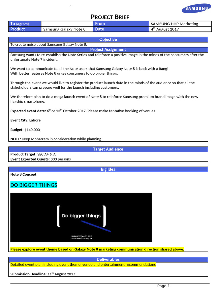Project Brief - Note 8 | PDF