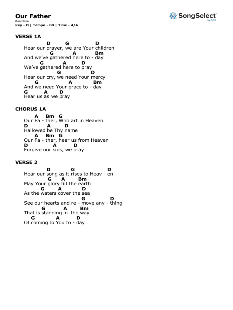 Our Father Chords D | PDF | Lord's Prayer | Religious Belief And Doctrine