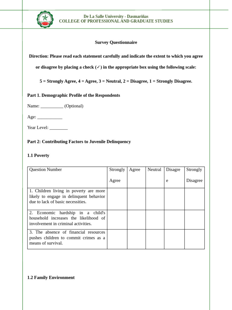 Survey Questionnaire (1) | PDF | Juvenile Delinquency | Crimes