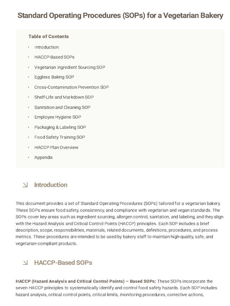 SOP for Veg Bakery | PDF