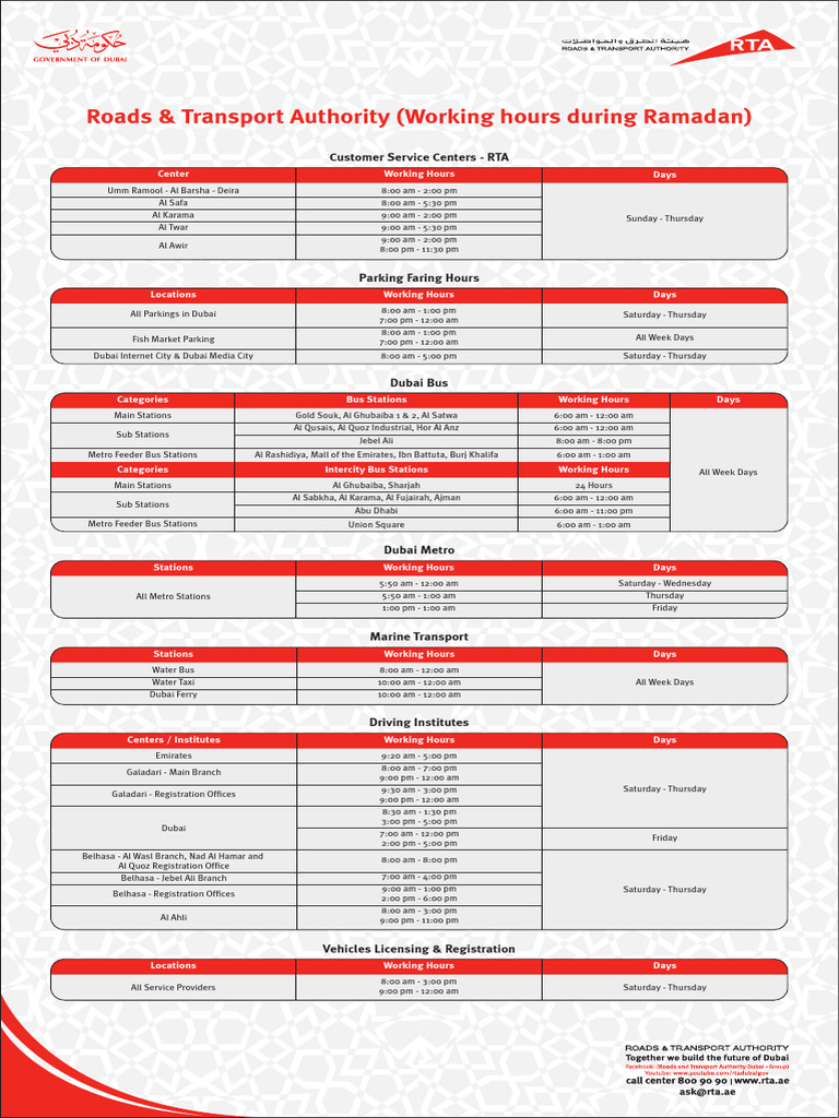 Ramadan Timing English | PDF | Dubai | Transport