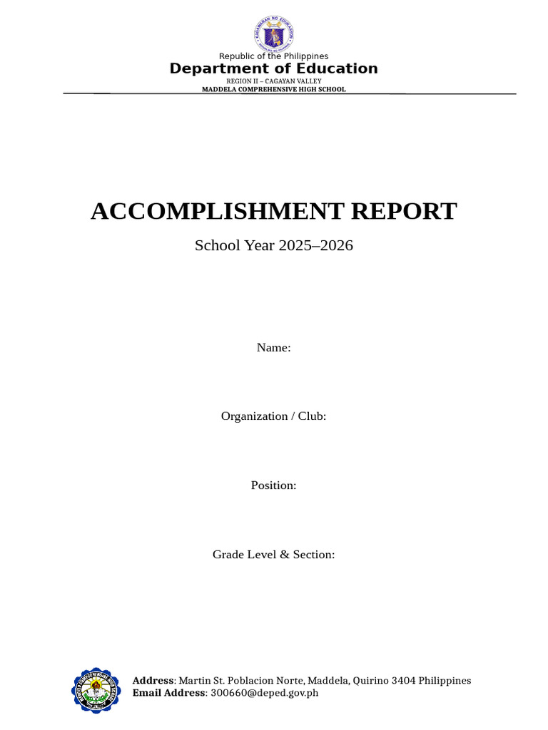 Accomplishment Report Format | PDF
