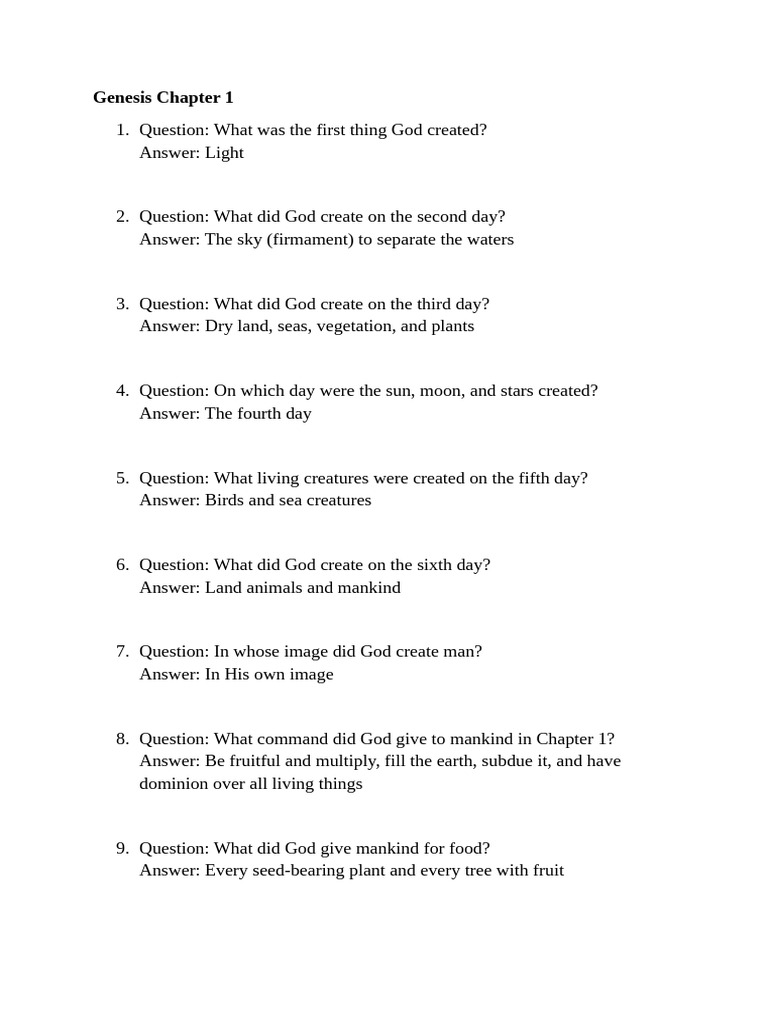 GENESIS CHAPTER 1 to 50 Questions | PDF | Jacob | Isaac