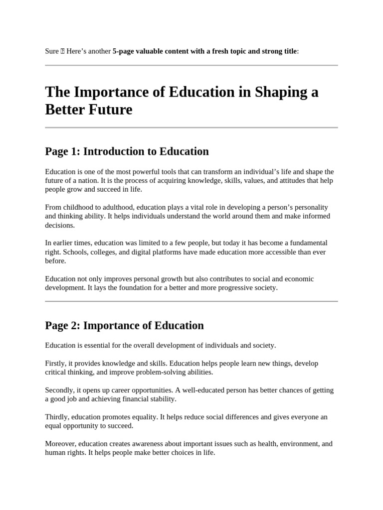 The Importance of Education in Shaping a Better Future | PDF | Learning ...