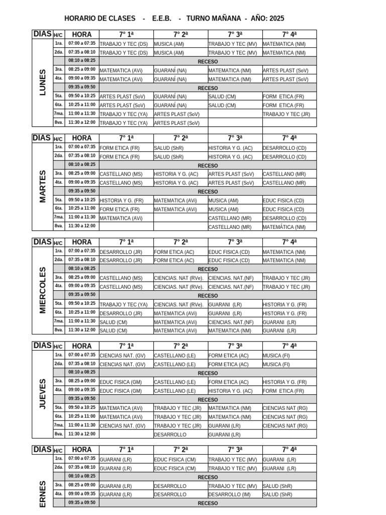 Horario de Clases T.M 2025 | PDF