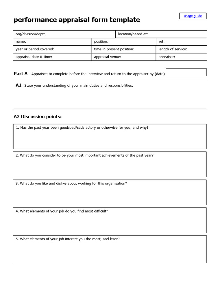 Performance Appraisal Form Template - Businessballs | PDF