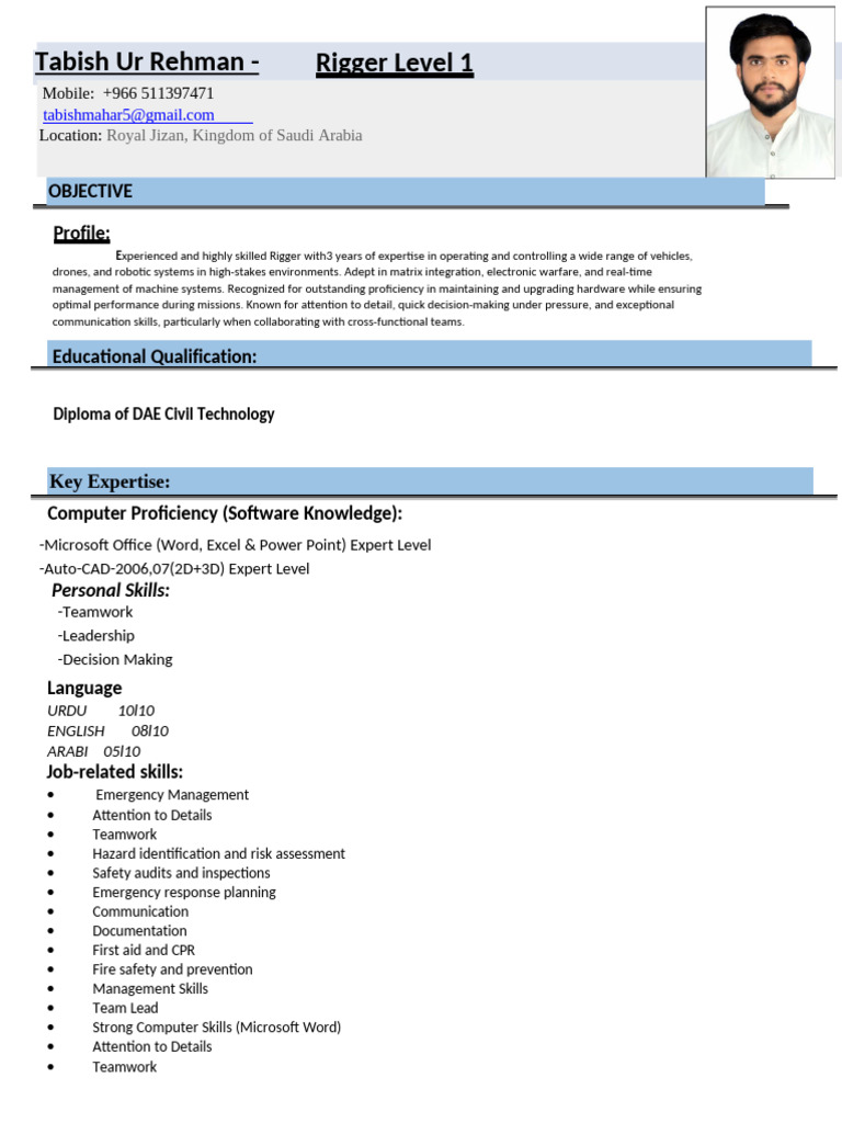 CV Tabish Ur Rehman Rigger 01 | PDF | Safety | Occupational Safety And ...