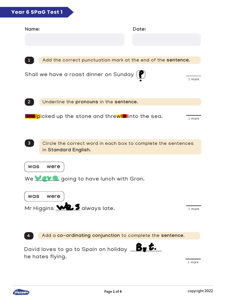 y6-spag-tests-test-1-questions_edited | PDF | Part Of Speech | Languages