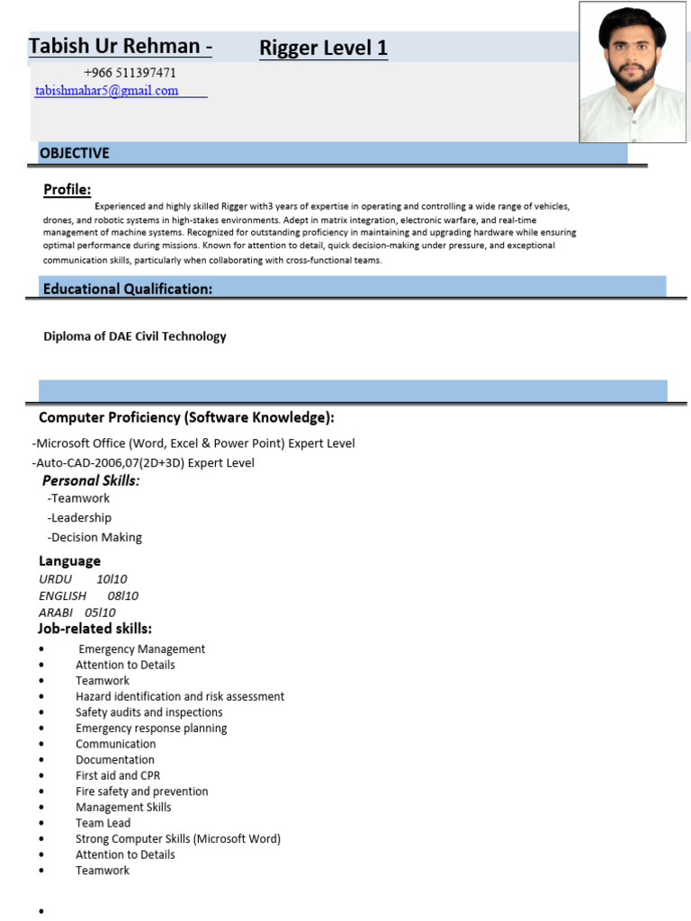 CV Tabish Ur Rehman Rigger 01 | PDF | Safety | Occupational Safety And ...