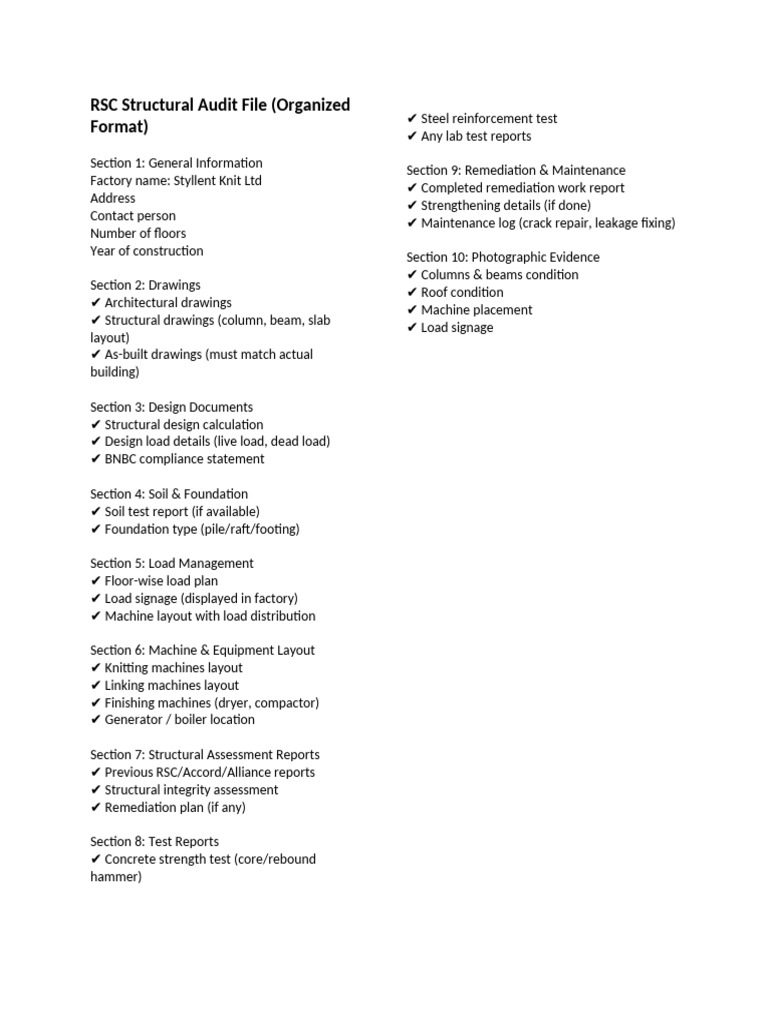Structural RSC Checklists | PDF