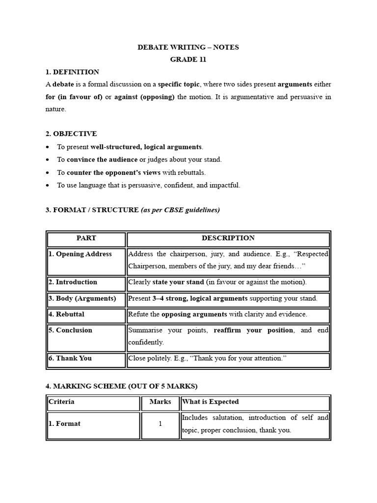 Debate Writing - Notes | PDF
