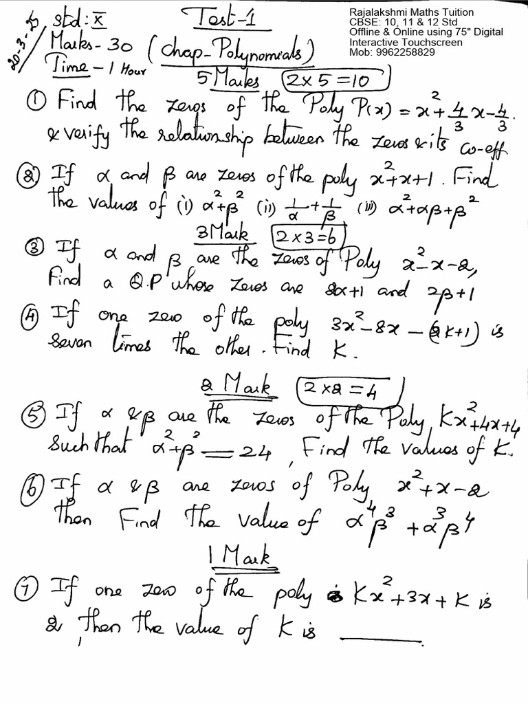 10 Tuition Test 1 2025-1 | PDF