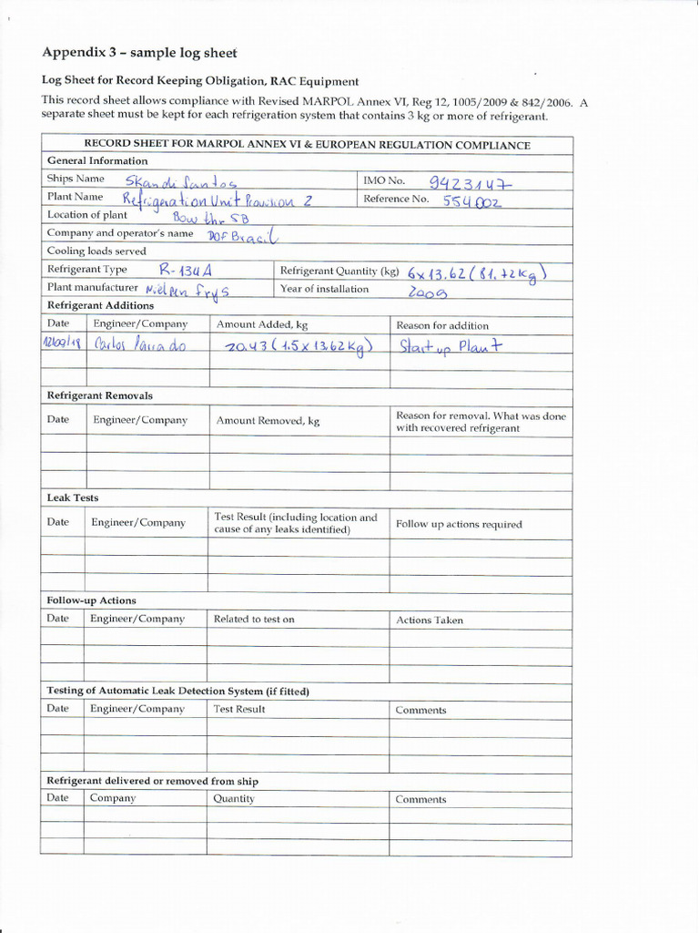 Appendix 3 - Sample Log Sheet Preenchido | PDF