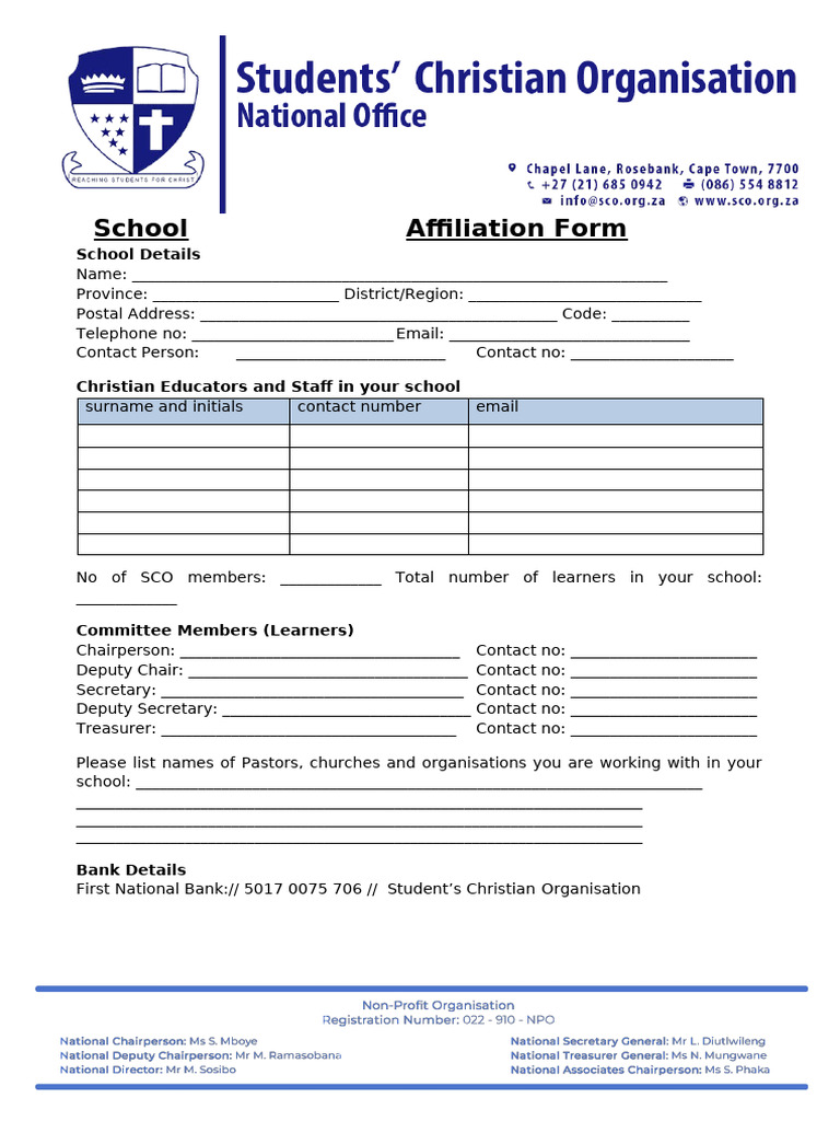 SCO Schools Affilliation Form | PDF