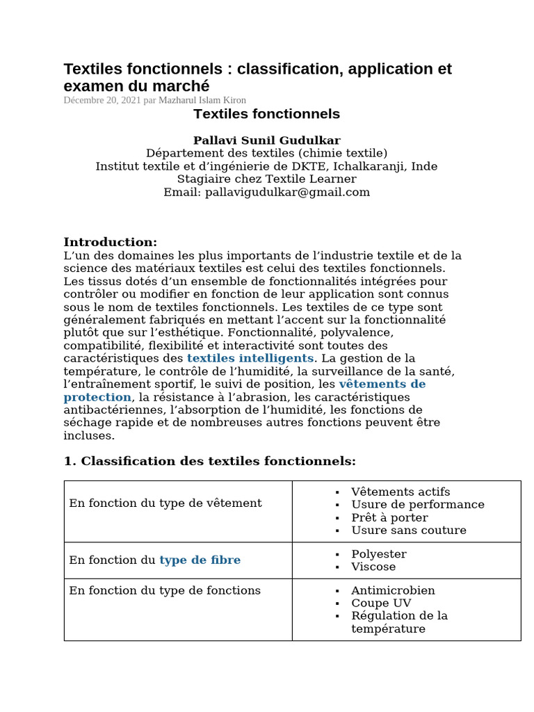 Textiles Fonctionnels | PDF | Les textiles | Vêtements