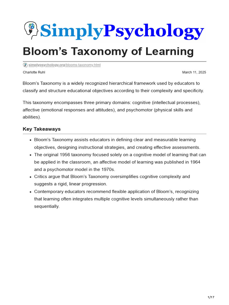 simplypsychology.org-Blooms Taxonomy of Learning | PDF | Cognition ...