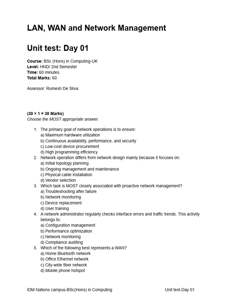 LAN, WAN and Network Management-UT01 | PDF | Computer Network | Router ...
