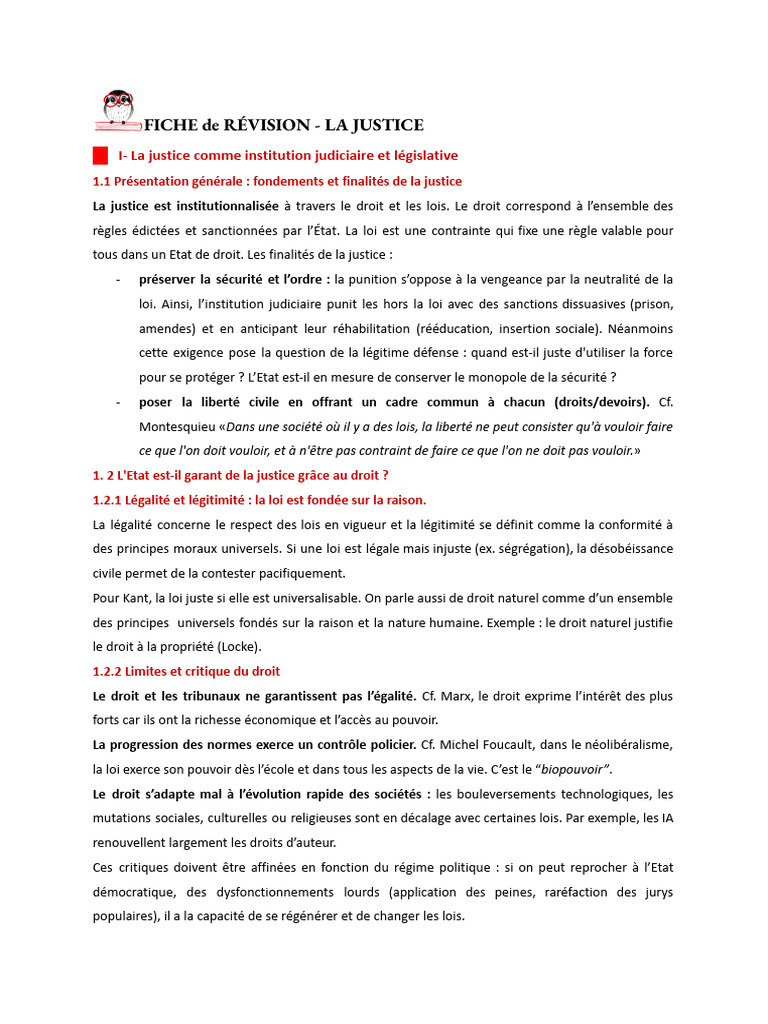 LA JUSTICE, Fiche de Révision | PDF | Justice | Crime et violence