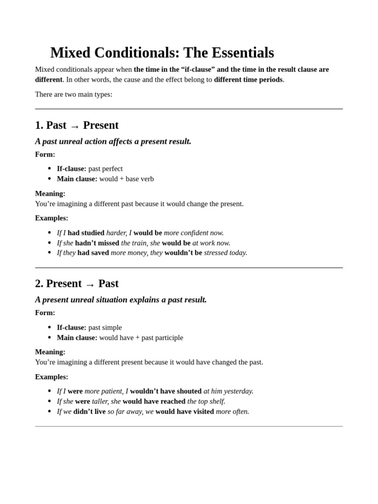 Mixed Conditionals Revision | PDF