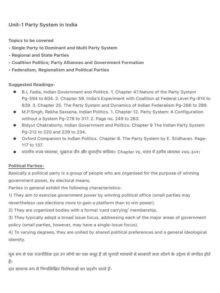 Unit-1 Party System in India | PDF | Indian National Congress ...