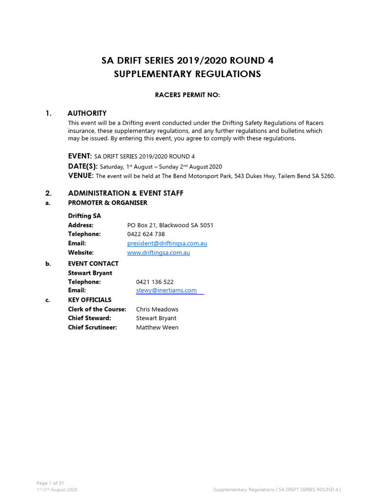 DSA R4 Supplementary Regulations | PDF | Motorsport | Vehicles