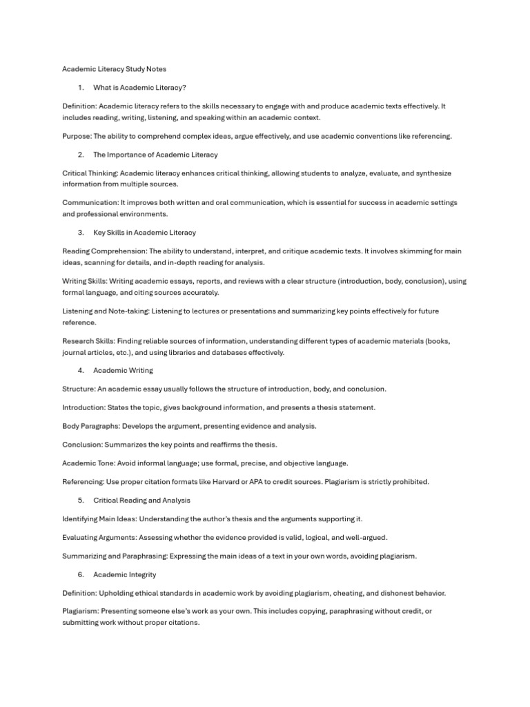 Academic Literacy Notes | PDF