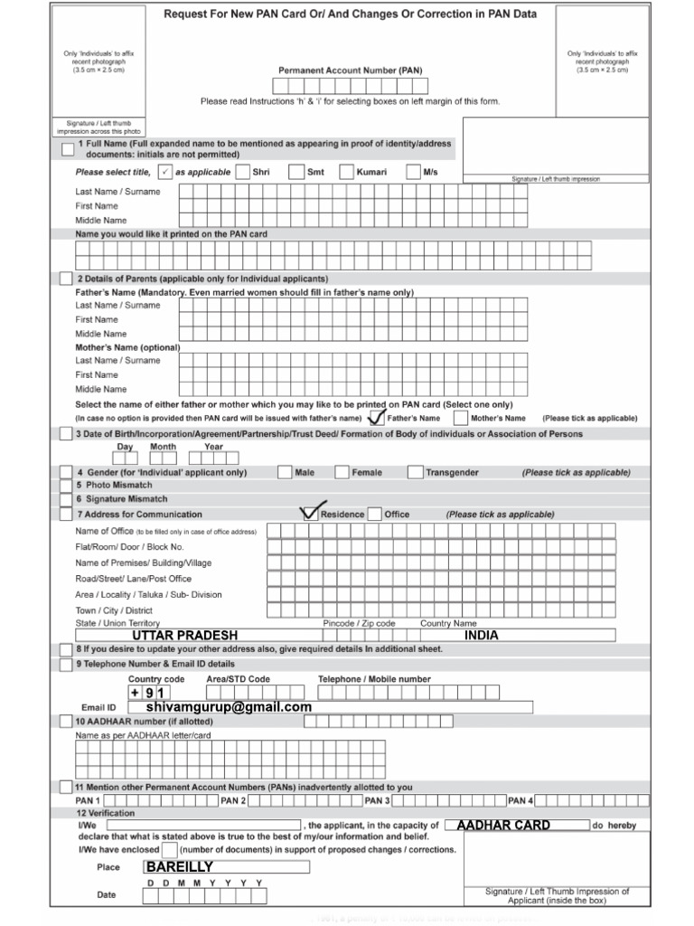 Pan Card Form Correction Form | PDF