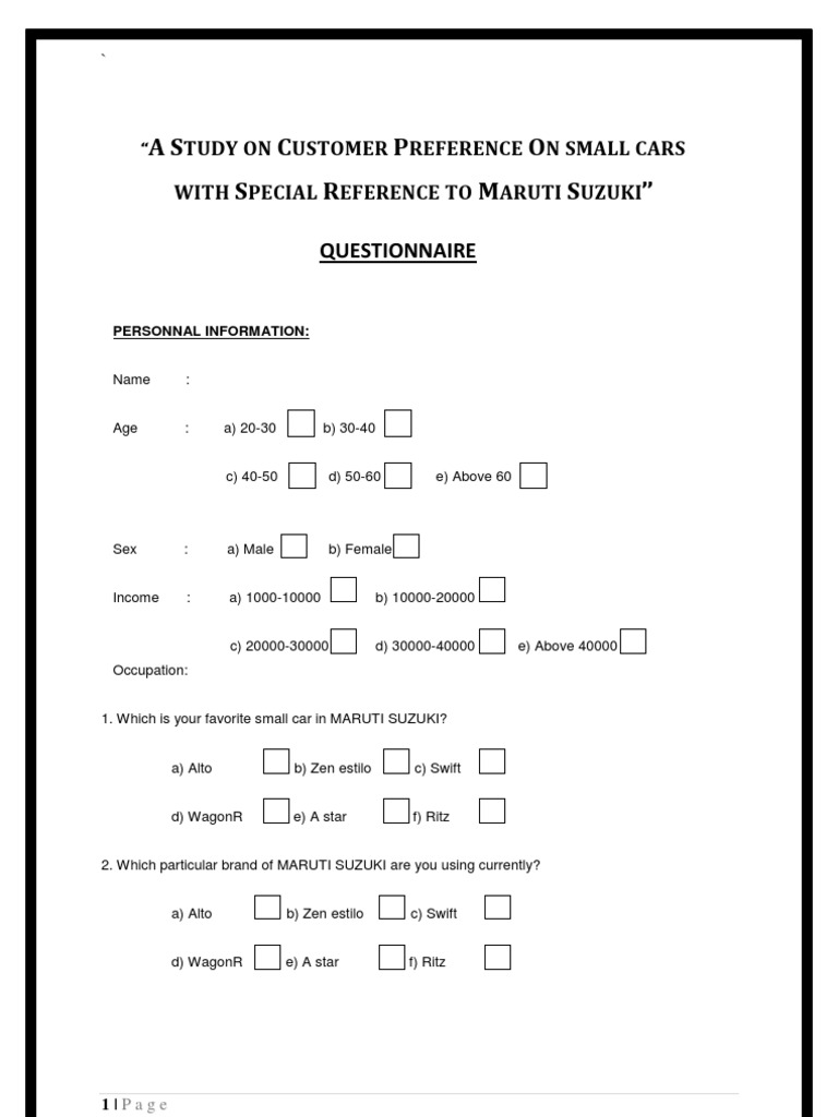 Maruti Questionnaire Car Motor Vehicle