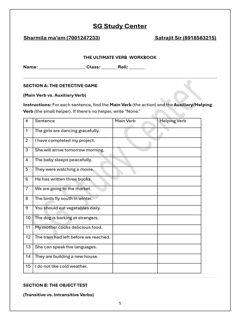 Complete Verb Worksheet | PDF | Verb | Grammatical Conjugation