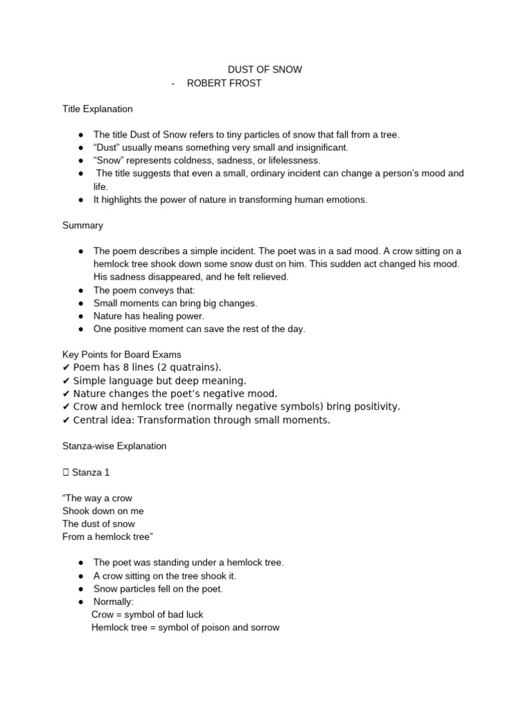 Dust of Snow Notes | PDF