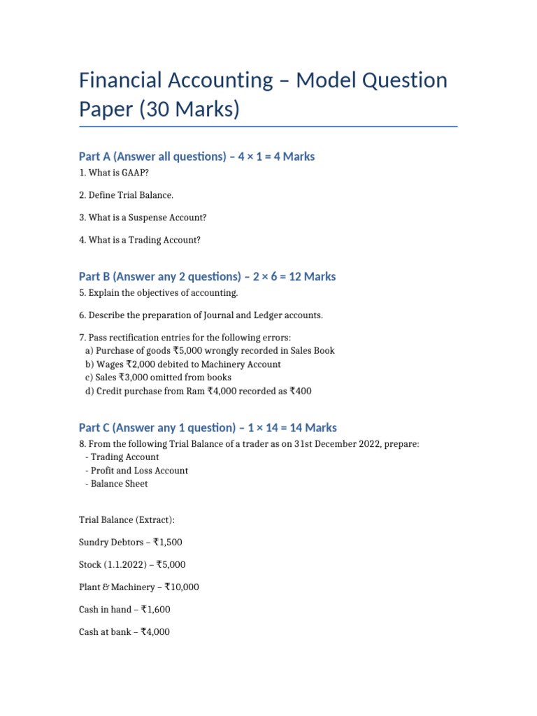 Financial Accounting Question Paper | PDF