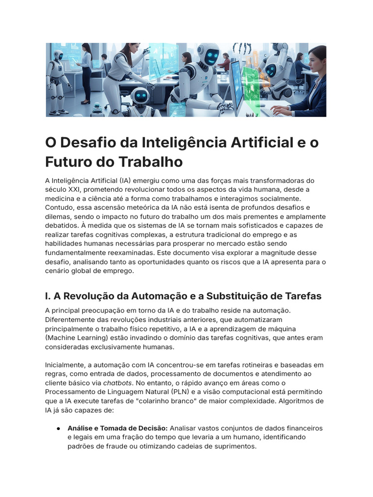 O Desafio da Inteligência Artificial e o Futuro do Trabalho | PDF