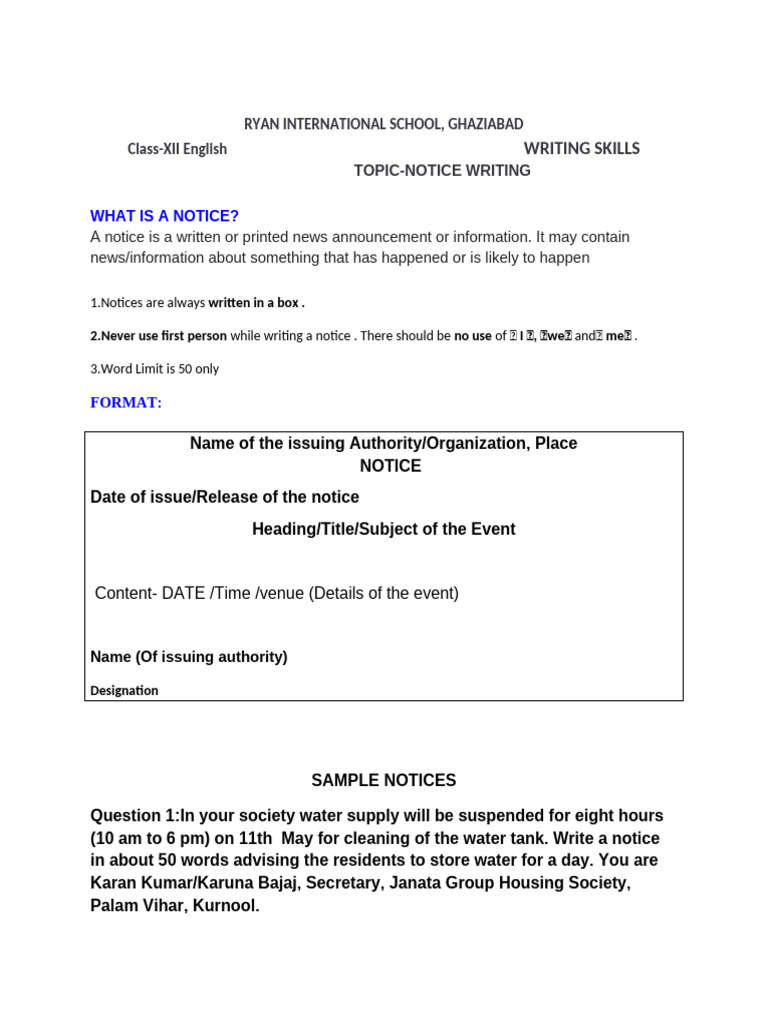 Notice Writing | PDF