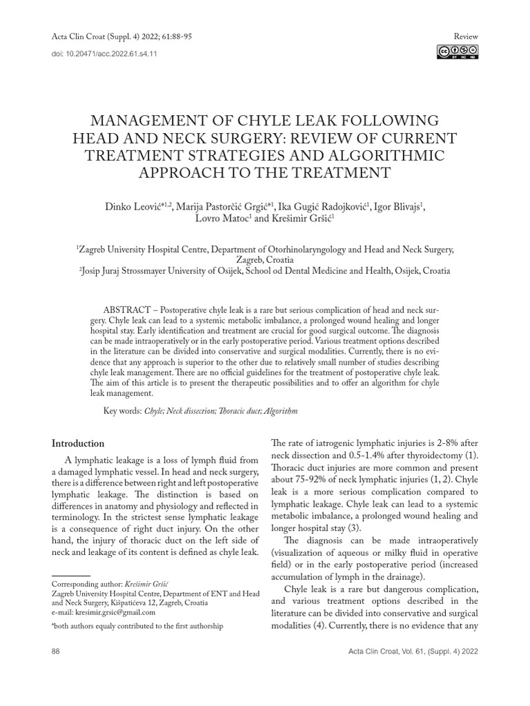 Chyle Leak Management | PDF | Lymph | Lymphatic System