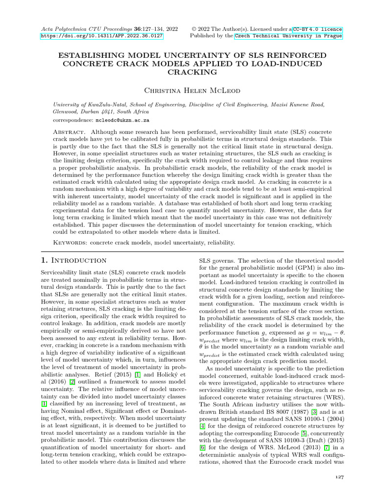 Establishing Model Uncertainty of Sls Reinforced Concrete Crack Models ...