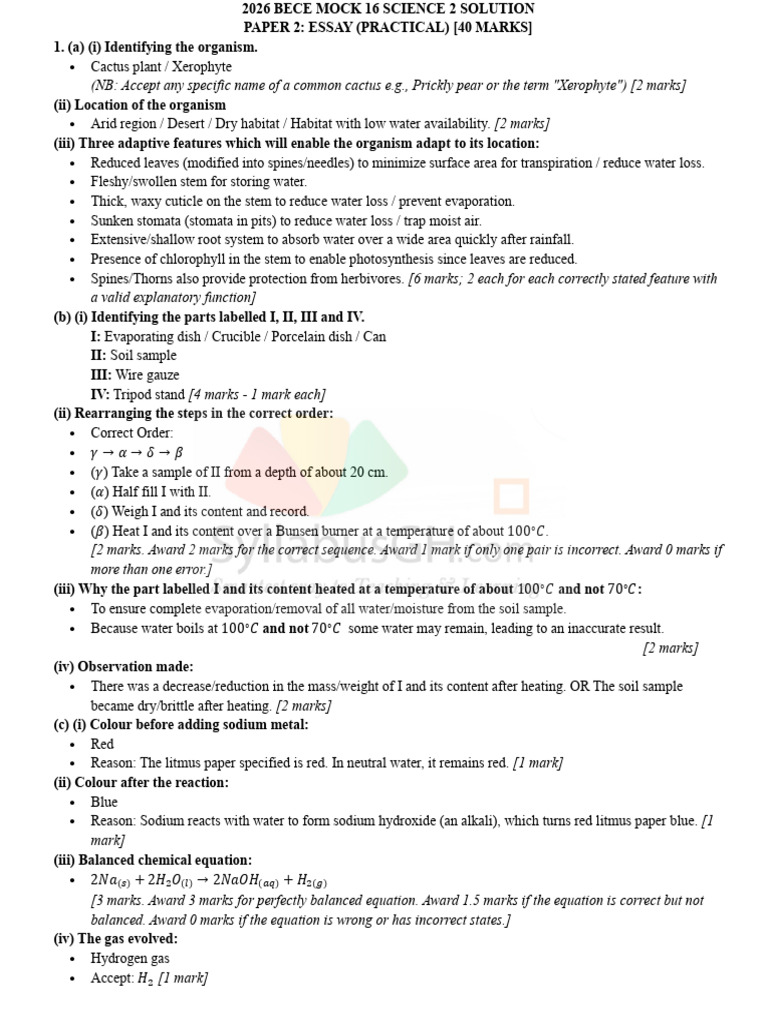 2026 Bece Mock 16 Science 2 Solution | PDF