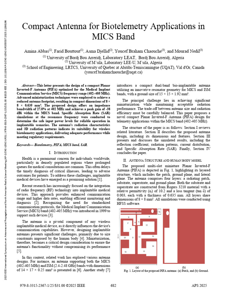 Compact Antenna for Biotelemetry Applications in MICS Band | PDF ...