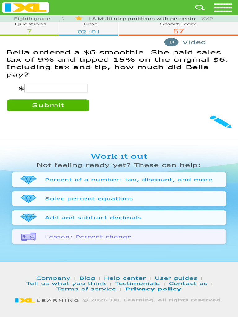 IXL Multi-step Problems With Percents 8th Grade Math 8 | PDF