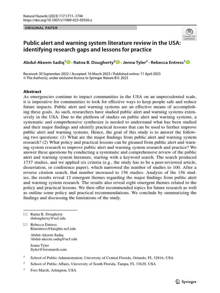 Public Alert and Warning System Literature Review in The USA ...