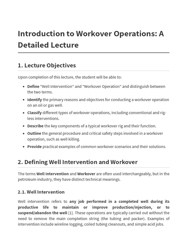 Workover Lecture | PDF