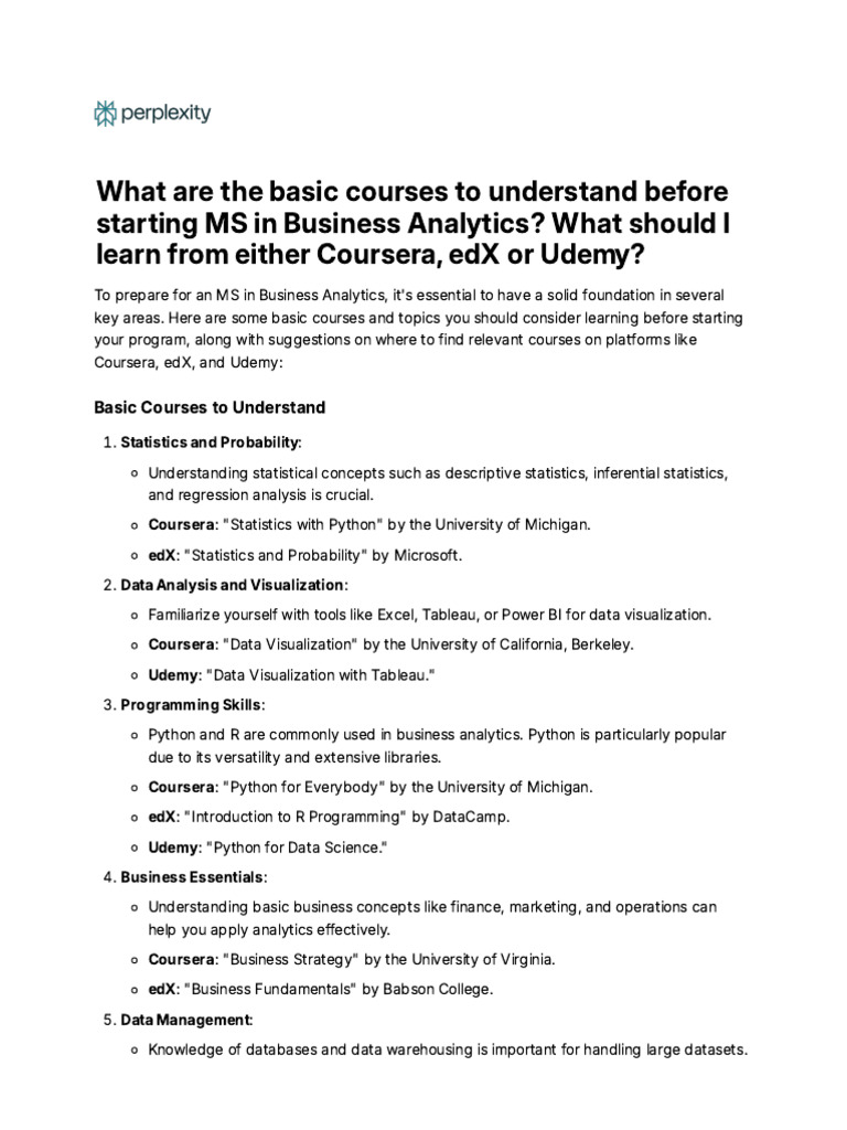 What Are the Basic Courses to Understand Before St | PDF
