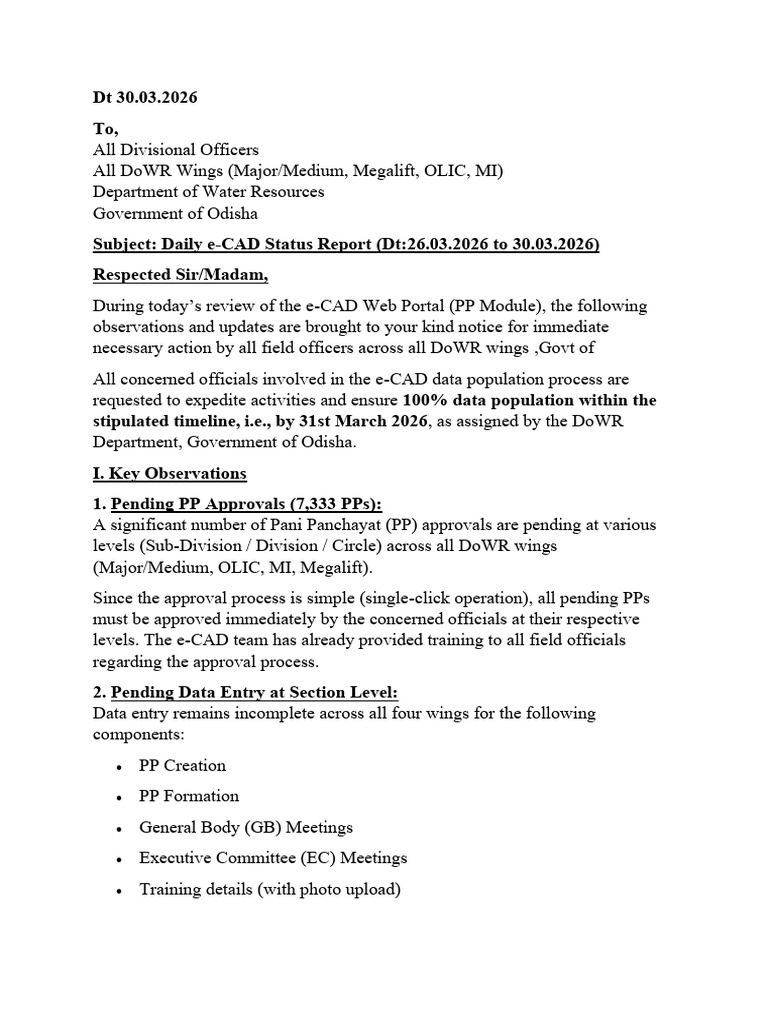 Daily e CAD Status Report Dt 30.03.32026 Final | PDF